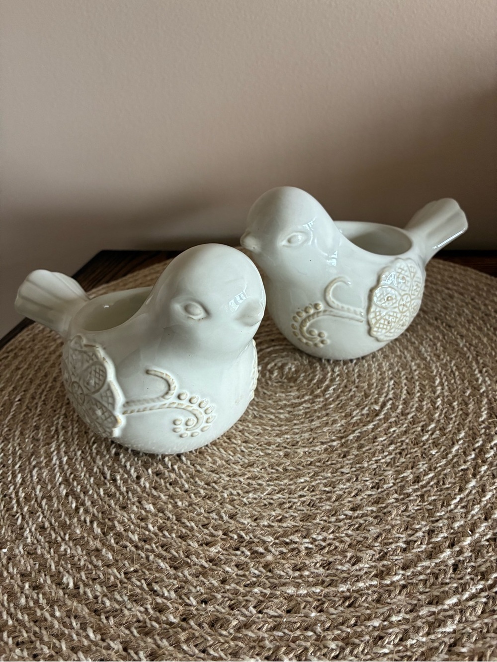 Ceramic White Decorative Bird Candle Holder Figurines - Set of 2